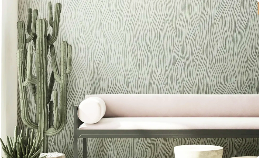 Green Stripe Wallpaper with minimalist furniture